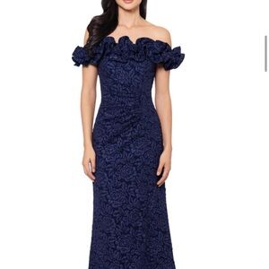 Elegant Navy Off-Shoulder Dress